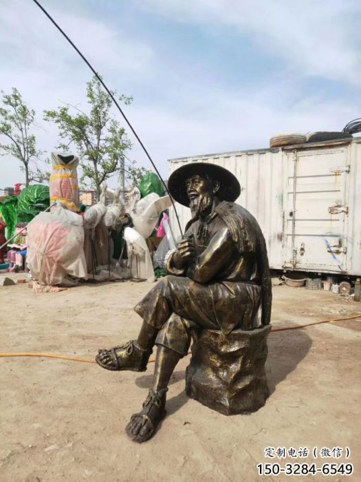 噴漆姜太公雕塑 村口釣魚雕塑廠 草地民俗雕塑