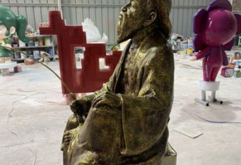 仿銅姜太公雕塑 創(chuàng)意釣魚雕塑 別墅區(qū)民俗雕塑