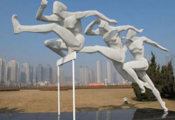 房地產跨欄雕塑 現代景觀體育雕塑 幾何運動員雕塑廠家