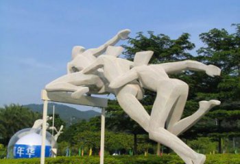 廣場跨欄雕塑 抽象景觀體育雕塑 烤漆運動員雕塑廠家