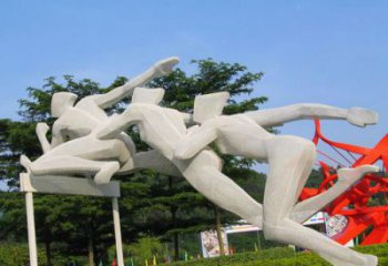 戶外跨欄雕塑 噴漆景觀體育雕塑 切面運動員雕塑廠家