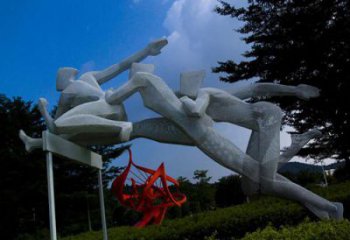 街道跨欄雕塑廠家 現代景觀體育雕塑 彩繪運動員雕塑