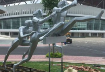 園林跨欄雕塑廠家 大型景觀體育雕塑 中式運動員雕塑