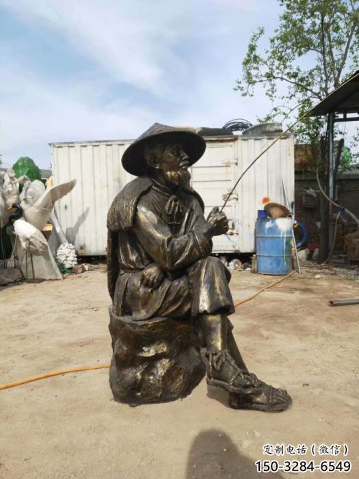 彩繪漁民雕塑 街頭民俗雕塑 玻璃鋼捕魚(yú)雕塑
