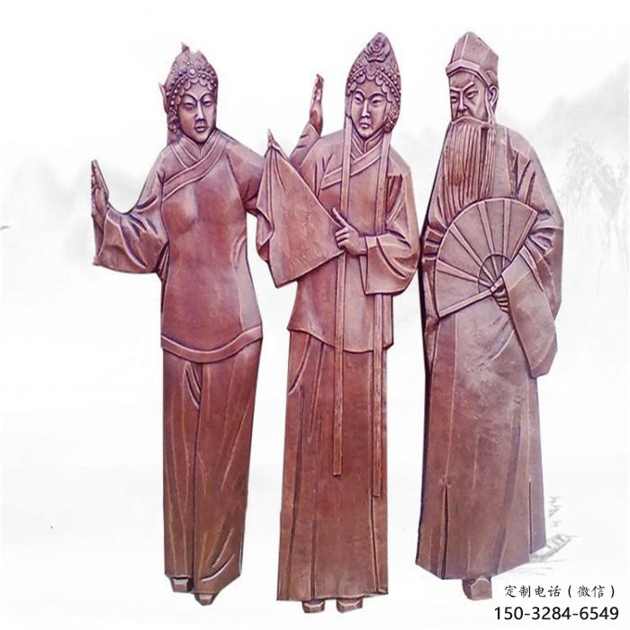 村口京劇雕塑廠家 仿古民俗雕塑 公園唱戲雕塑