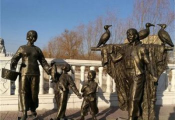 抽象漁民雕塑 店門口彩繪雕塑 步行街玻璃鋼擺件