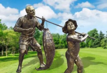 創意漁民雕塑 玻璃鋼民俗雕塑 公園捕魚雕塑