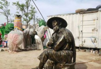 烤漆漁民雕塑 玻璃鋼民俗雕塑 室內捕魚雕塑