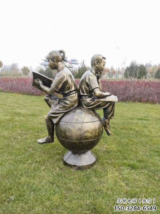 仿古看書雕塑廠家 彩繪人物雕塑 現代學生雕塑