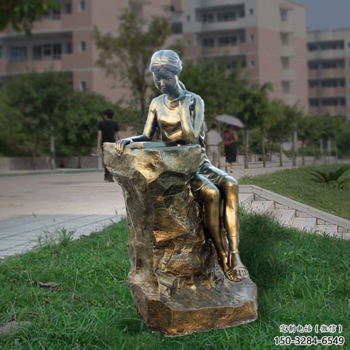 廣場看書雕塑廠家 抽象人物雕塑 烤漆學生雕塑