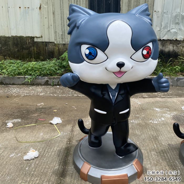 噴漆黑貓警長雕塑廠家 中式村口卡通雕塑 草地雕塑
