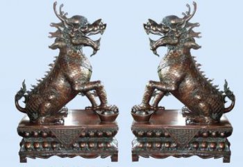 仿銅麒麟雕塑，戶外雕塑，玻璃鋼材質(zhì)制造