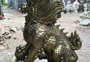 街道麒麟雕塑，戶外動物雕塑，古銅效果