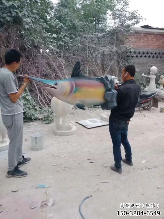 彩繪劍魚(yú)雕塑廠家 仿真海洋生物雕塑 步行街?jǐn)[件