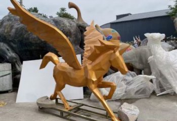 街道天馬雕塑廠家，景觀擺件，鍍金工藝