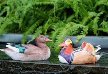 仿古鴛鴦雕塑廠家 庭院彩繪雕塑 田間小品