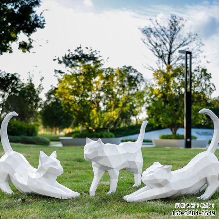 制作公園小貓咪雕塑，公園主題雕塑，幾何工藝