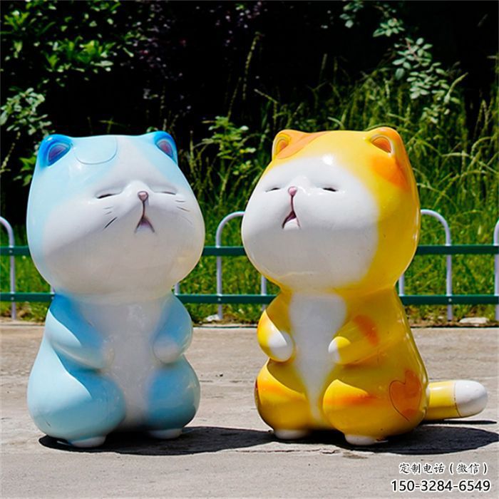 農(nóng)村貓咪雕塑廠，卡通動物雕塑，抽象效果