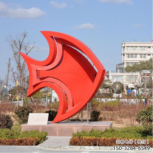 廣場(chǎng)魚形雕塑，鏤空海洋雕塑，烤漆工藝制造