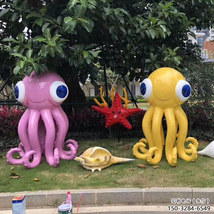 小區烏賊雕塑廠家，動漫海洋雕塑，抽象效果