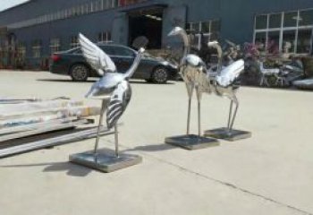 戶外白鷺雕塑廠家，鏡面海洋雕塑，噴砂制造