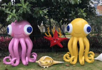 小區(qū)烏賊雕塑廠家，動漫海洋雕塑，抽象效果