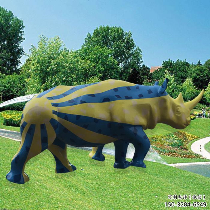 廣場犀牛雕塑，動物歐式雕塑，彩繪玻璃鋼雕塑工藝