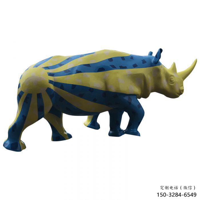 大型彩繪犀牛雕塑，動物景觀雕塑，抽象效果
