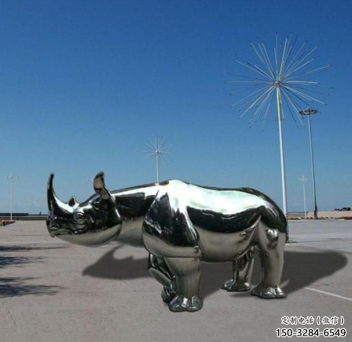 公園犀牛雕塑，拋光雕塑，鏡面工藝