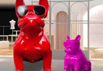 小區(qū)哈巴狗雕塑廠家，幾何彩繪雕塑，抽象效果