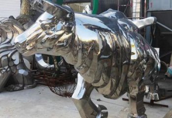 步行街犀牛雕塑，鏡面雕塑，拋光方式