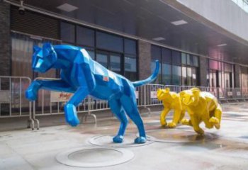 廣場獵豹雕塑，動物景觀雕塑，抽象效果