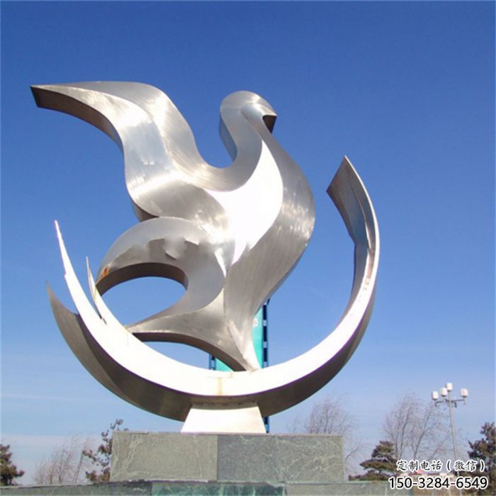 小區(qū)鴿子雕塑，鏡面鳥類雕塑，抽象效果