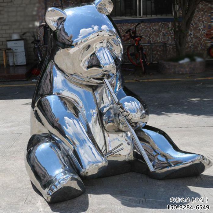 鏡面狗熊雕塑，仿真動物雕塑，抽象效果