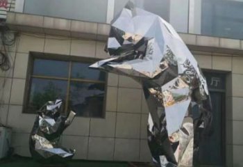 步行街狗熊雕塑，仿真動物雕塑，幾何方式