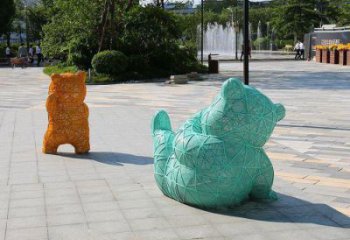 街道狗熊雕塑，鑄銅動物雕塑，古銅效果