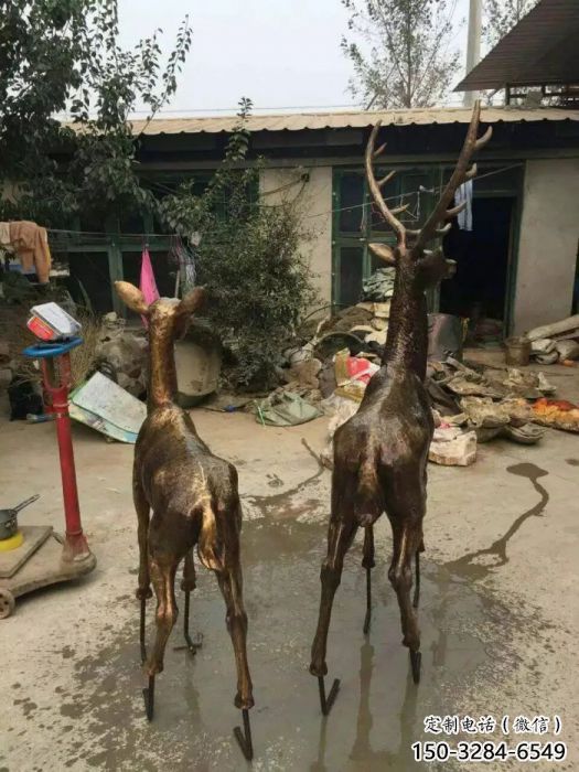 庭院馴鹿雕塑，鍍金歐式雕塑，網格形式