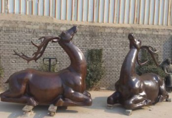 銅小鹿雕塑定制，村標概念，戶外小鹿銅雕塑預定