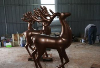 街道馴鹿雕塑，鑄銅農(nóng)耕雕塑，古銅效果