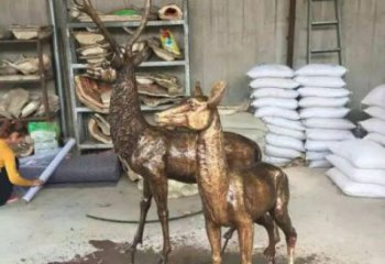 銅鹿雕塑，鑄銅動(dòng)物雕塑