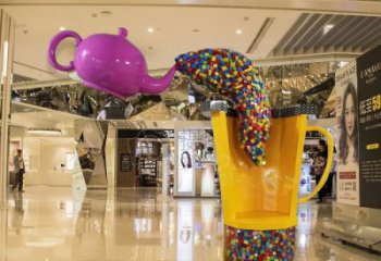 街道茶壺雕塑，鍛造景觀雕塑，古銅效果