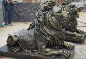 孝感大型趴獅雕塑，仿銅動(dòng)物雕塑，玻璃鋼獅子雕塑制作