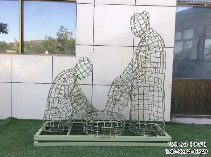 秦淮鏤空洗腳雕塑制作，園林裝飾，鐵藝孝道人物雕塑