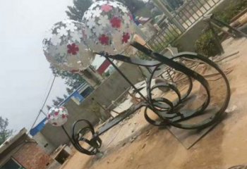 南關(guān)大型蒲公英坐凳雕塑，現(xiàn)代元素設(shè)計(jì)，不銹鋼坐凳雕塑