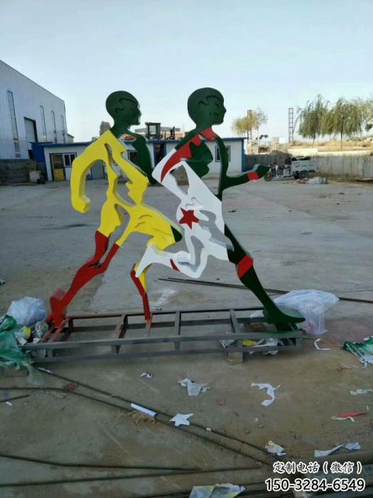 烏海賽跑雕塑，鏤空工藝制作，不銹鋼烤漆體育人物雕塑