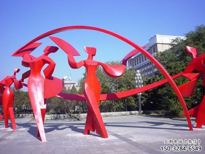 興海扭秧歌雕塑，民俗舞蹈雕塑，不銹鋼抽象音樂人雕塑