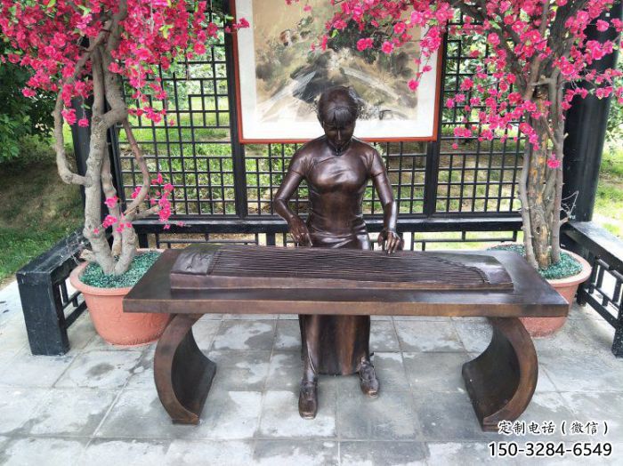 海北彈古箏雕塑廠家，景觀概念，民俗人物雕塑通用