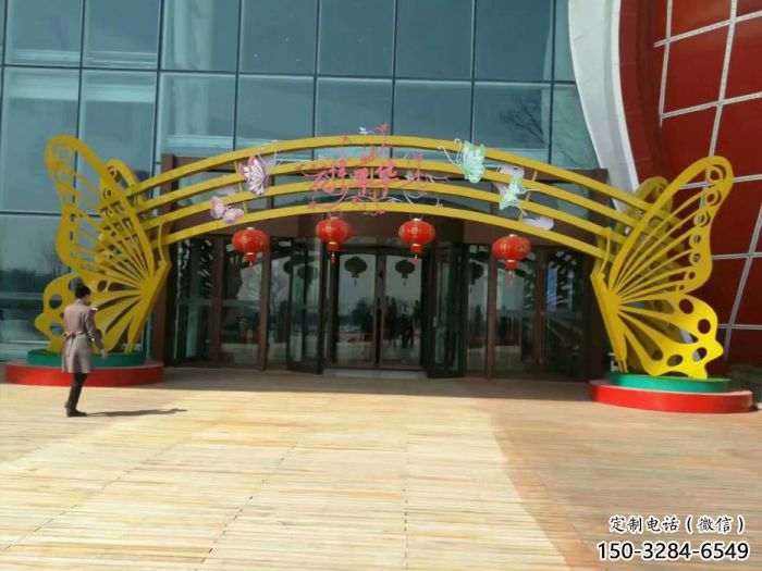 商洛蝴蝶拱門雕塑，鏤空烤漆效果，不銹鋼小區標識雕塑