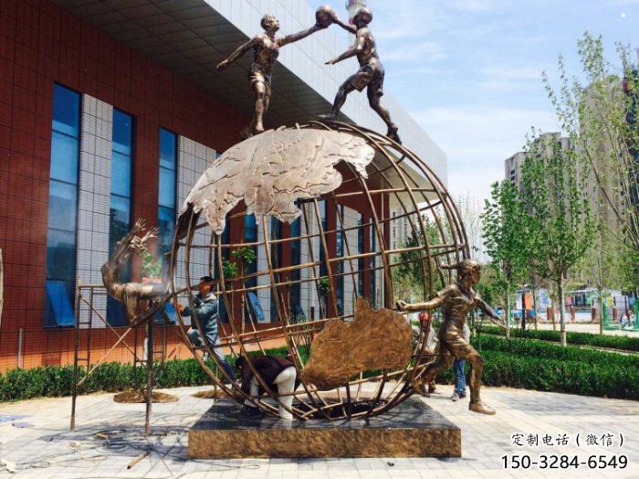資陽地球儀雕塑選定，拉絲工藝，地球儀人物雕塑預定