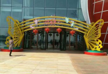 朔州蝴蝶拱門雕塑，鏤空烤漆效果，不銹鋼小區標識雕塑